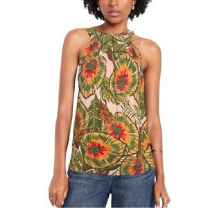 Anthropologie Cynthia Rowley Halter Neck  Colorful Tropical Linen Top XS NWT